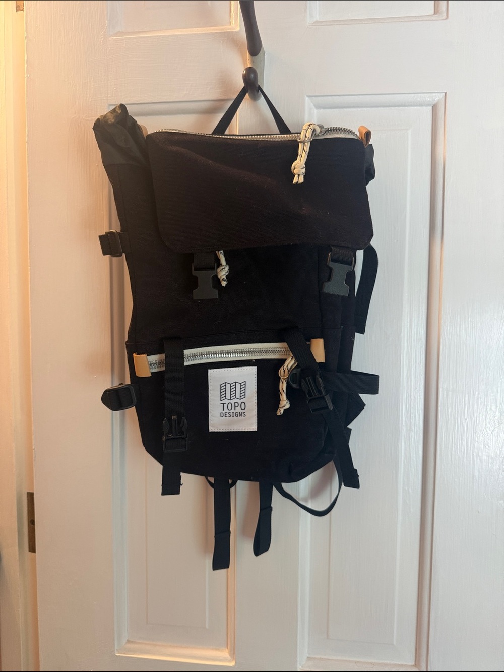 Topo Designs Black Rolltop Backpack with Front Zip Pocket- canvas